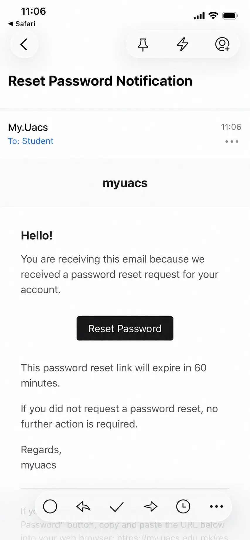 Reset Password email with reset link