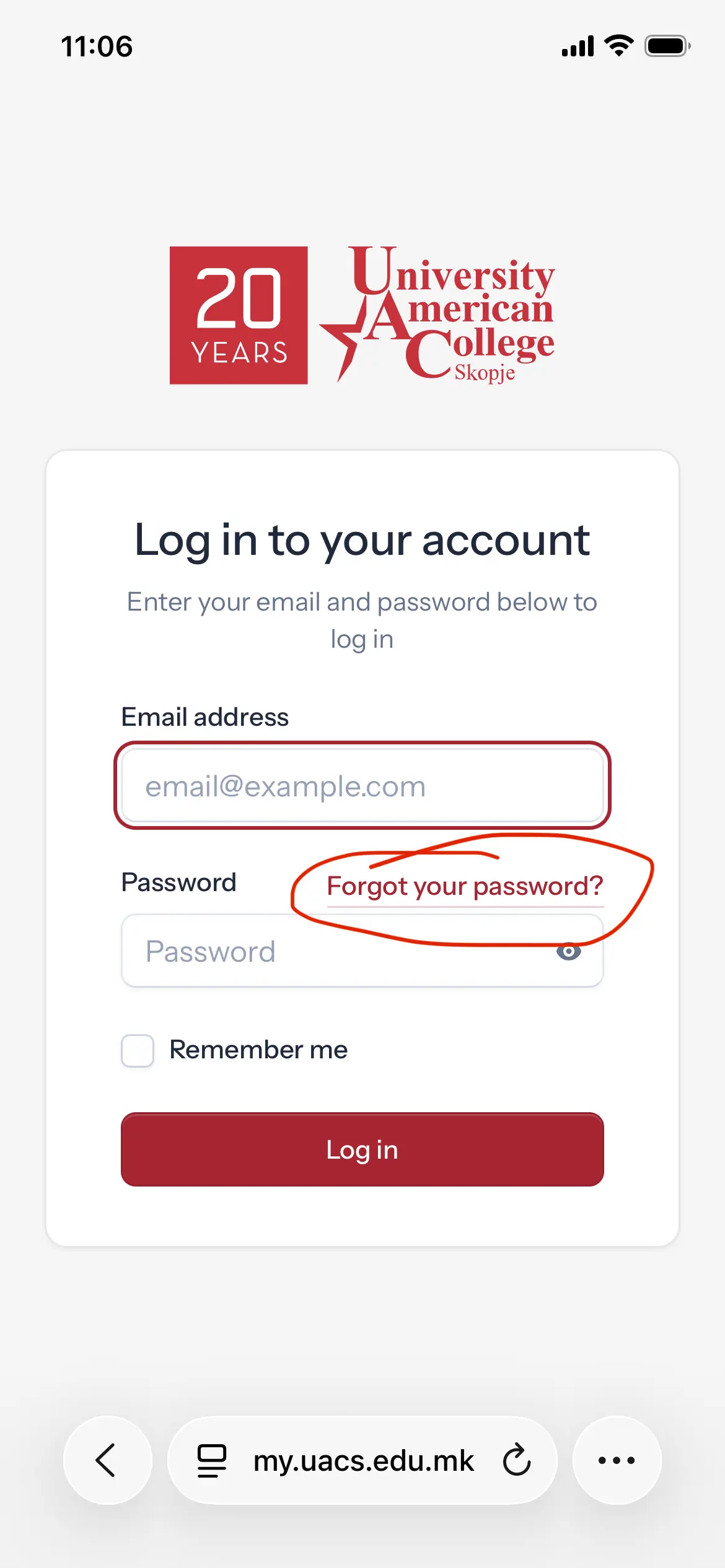 Login page Forgot your password link