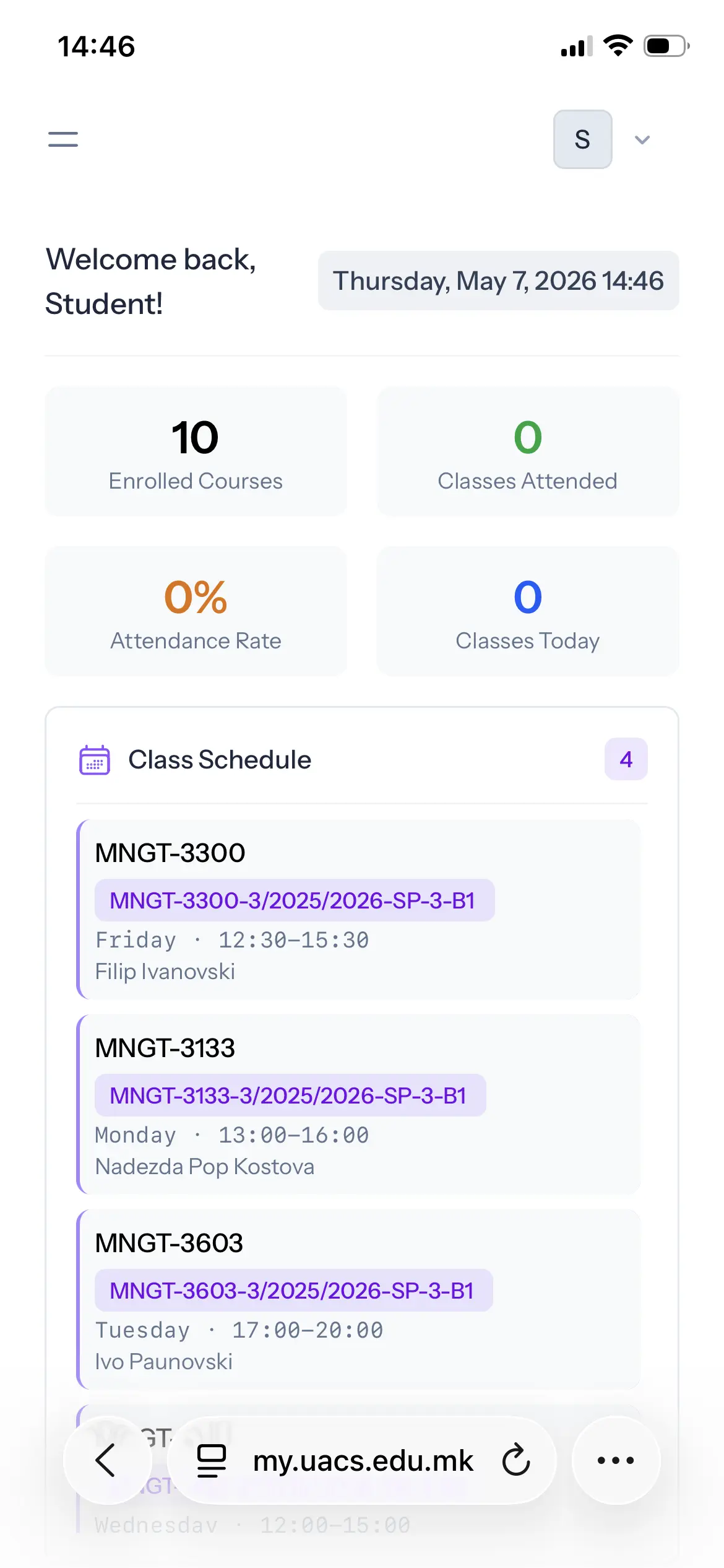 Student dashboard overview